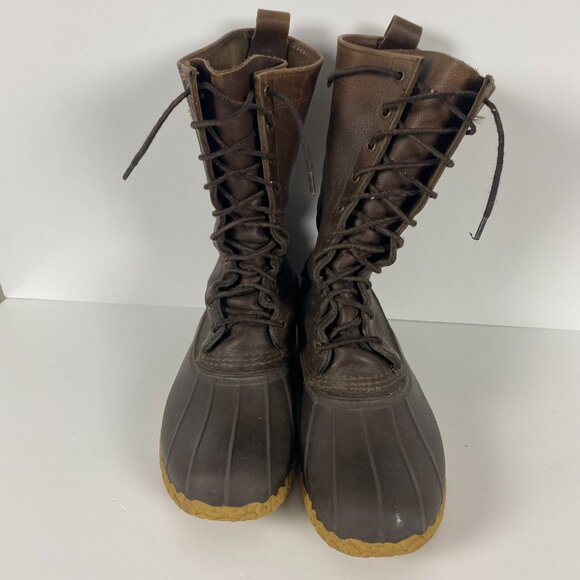 Vintage LL Bean Maine Hunting Shoe Boots Mens 10 M Brown Leather Rubber Duck 12" - Picture 7 of 14